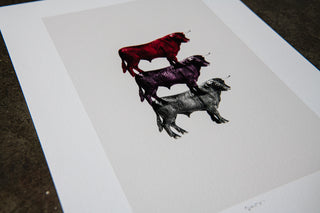 "Three Bulls & The Lion" - Collage Art Giclee Print